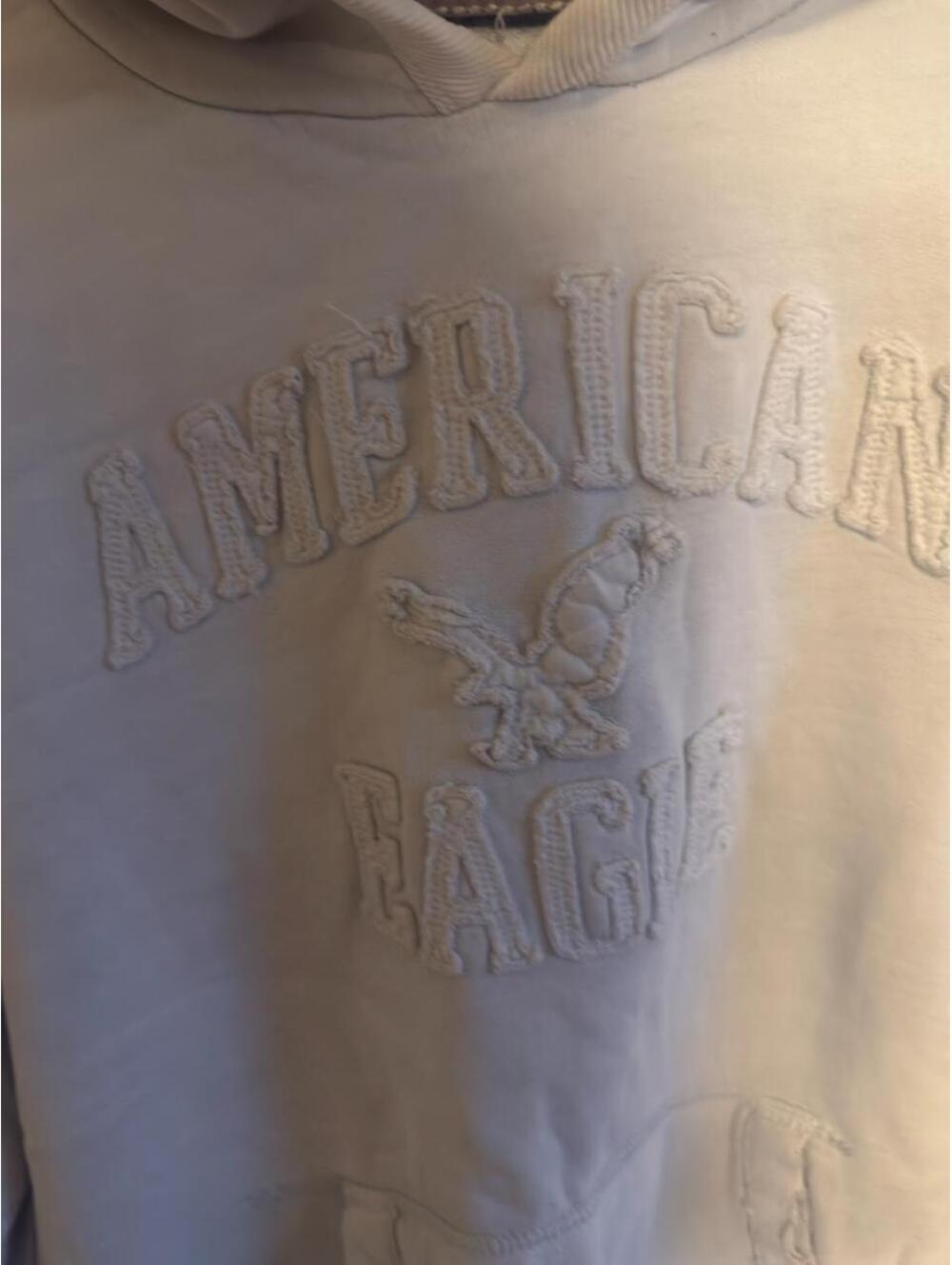 American Eagle Light Gray Hoodie with Embroidered Logo, Size L - Picture 2 of 4